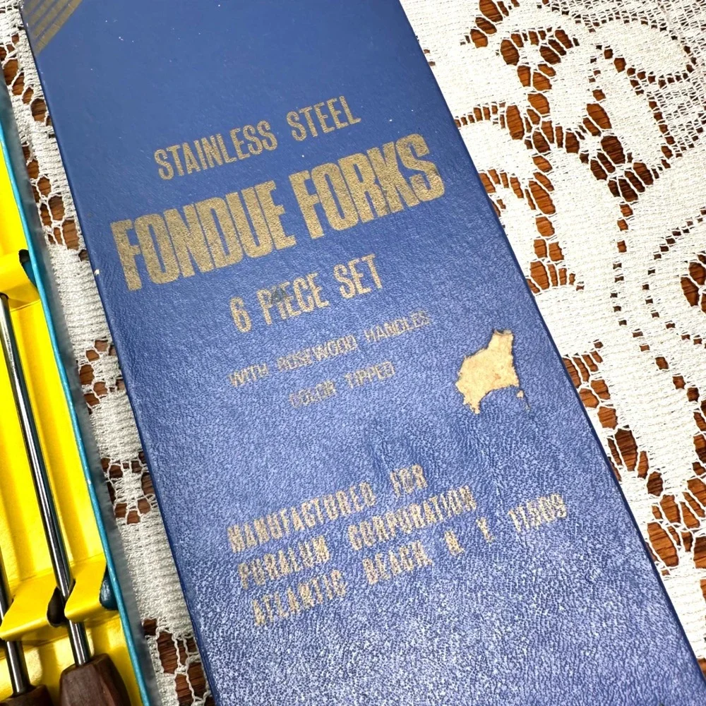 Puralum Vintage Stainless Steel Fondue Forks 6 Piece Set Rosewood Handles 6007
